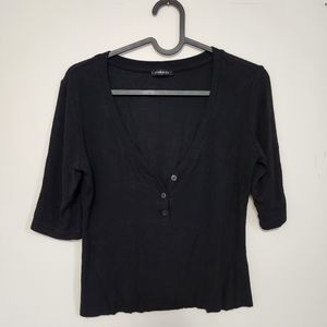 DYNAMITE | Black Ribbed Cropped Short Sleeve Top Medium